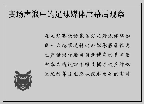 赛场声浪中的足球媒体席幕后观察