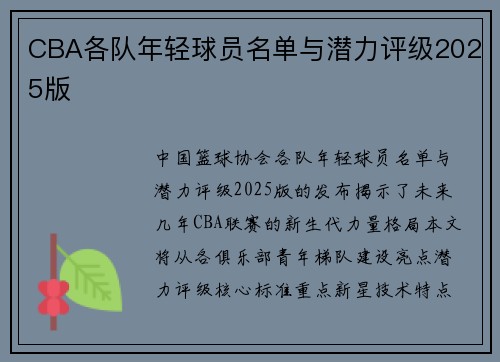 CBA各队年轻球员名单与潜力评级2025版
